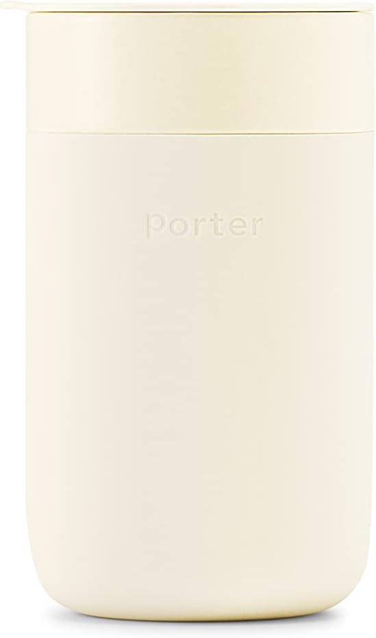 W&P Porter Ceramic Mug w/ Protective Silicone Sleeve, Cream 16 Ounces | On-the-Go | Reusable Cup for Coffee or Tea | Portable | Dishwasher Safe