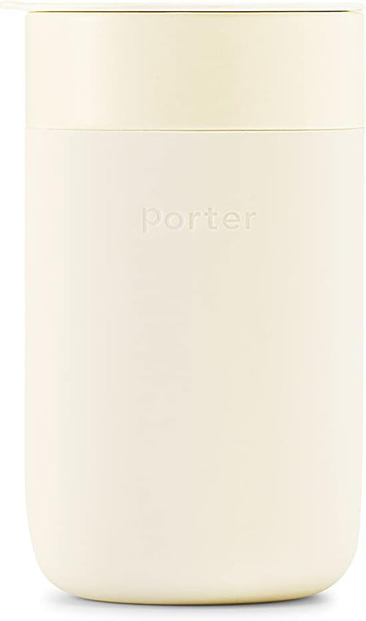 W&P Porter Ceramic Mug w/ Protective Silicone Sleeve, Cream 16 Ounces | On-the-Go | Reusable Cup for Coffee or Tea | Portable | Dishwasher Safe