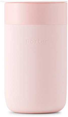 W&P Porter Ceramic Mug w/ Protective Silicone Sleeve, Blush 16 Ounces | On-the-Go | No Seal Tight | Reusable Cup for Coffee or Tea | Portable | Dishwasher Safe
