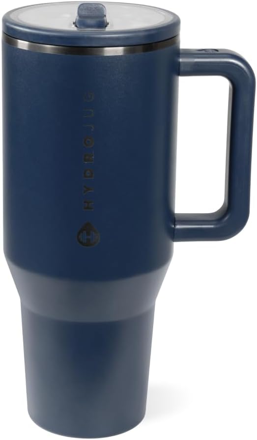 HydroJug Traveler - 32 oz Water Bottle with Handle & Flip Straw - Fits in Cup Holder, Leak Resistant Tumbler-Reusable Insulated Stainless Steel & Rubber Base - Gifts for Women & Men, Midnight