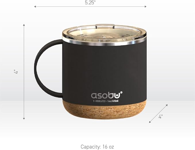 asobu Ultimate Ceramic Travel Mug, 16oz Insulated Stainless Steel Coffee Cup with Handle & Splash-Resistant Lid, Ceramic Lined for Pure Taste, BPA-Free, Double-Wall Vacuum with Built-In Coaster
