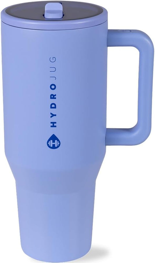 HydroJug Traveler - 40 oz Water Bottle with Handle & Flip Straw - Fits in Cup Holder, Leak Resistant Tumbler-Reusable Insulated Stainless Steel & Rubber Base - Gifts for Women & Men, Peri