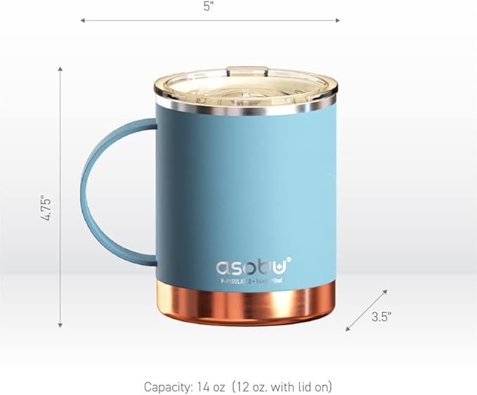 asobu Ultimate Ceramic Travel Mug, 12oz Insulated Stainless Steel Coffee Cup with Handle & Splash-Resistant Lid, Ceramic Lined for Pure Taste, BPA-Free, Double-Wall Vacuum for Hot Drinks