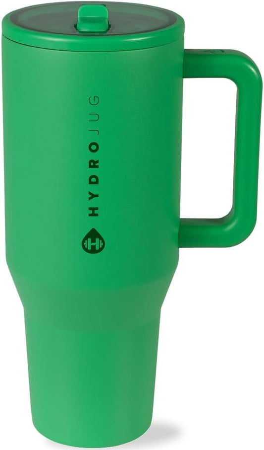 HydroJug Traveler - 32 oz Water Bottle with Handle & Flip Straw - Fits in Cup Holder, Leak Resistant Tumbler-Reusable Insulated Stainless Steel & Rubber Base - Gifts for Women & Men, Clover