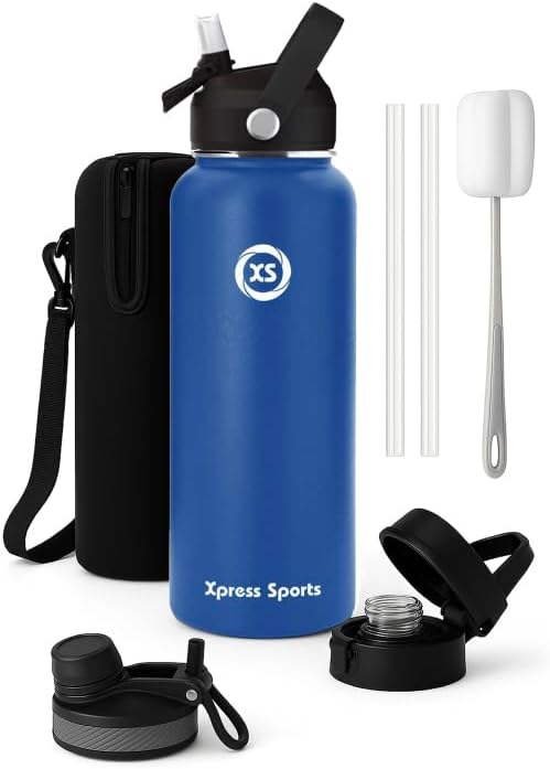 32oz Insulated Water Bottle with Straw & Handle- 24hr Cold/12hr Hot, Leakproof Stainless Steel Metal Bottle for Gym, Travel & Sports