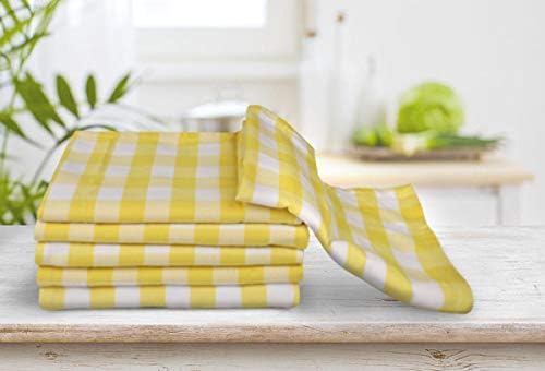 Urban Villa Easter Kitchen Towels Set of 6 Buffalo Checks Yellow/White Kitchen Towels 20X30 Inches 100% Cotton Highly Absorbent Kitchen Towels Premium Quality Ultra Soft Mitered Corners KitchenTowels
