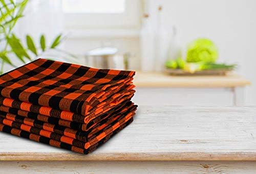 Urban Villa Halloween Kitchen Towels Set of 6 Dish Towels Size 20''x30'' Buffalo Checks Orange/Black 100% Cotton Highly Absorbent Quick Drying Dish Cloths & Dish Towels with Hanging Loop Tea Towels
