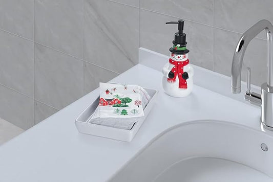 Snowman Designed, 3Piece Lotion Pump Set, Festive Christmas Bathroom Decor Accessories White