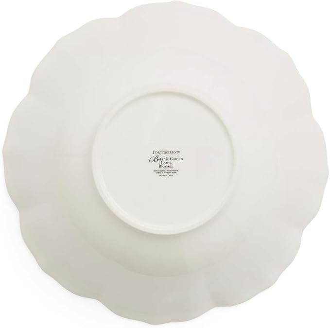 Portmeirion Botanic Garden Lotus Salad Bowl - Flower Shape, Scalloped Rim, Floral Spanish Gum Design with Butterflies - 10.5" Porcelain Dish, Laurel Leaf Border - Oven, Microwave, Dishwasher Safe