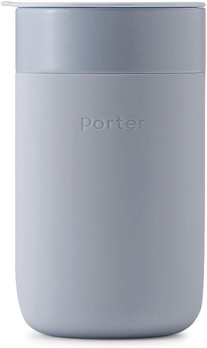 W&P Porter Ceramic Mug w/ Protective Silicone Sleeve, Slate 16 Ounces | On-the-Go | No Seal Tight | Reusable Cup for Coffee or Tea | Portable | Dishwasher Safe