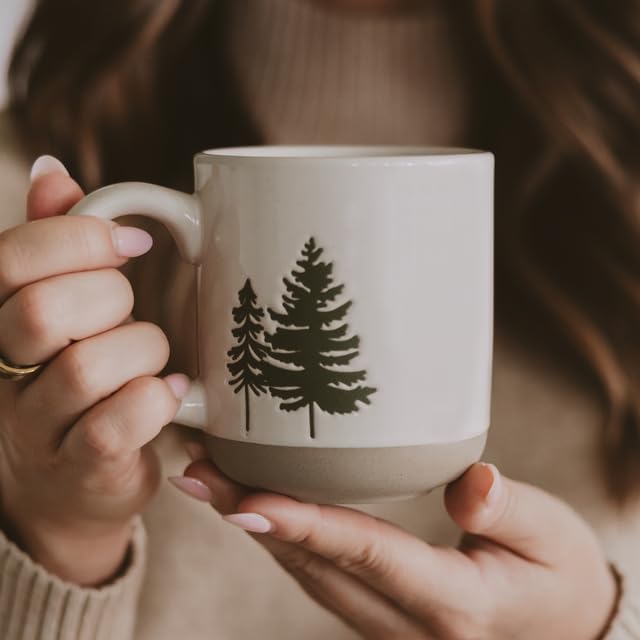 Sweet Water Decor Green Trees Coffee Mug, 14oz Stoneware Holiday Mug, Microwave & Dishwasher Safe, Large Winter Christmas Cup for Coffee, Tea & Hot Cocoa, Stocking Stuffers for Women, Cozy Gift Ideas
