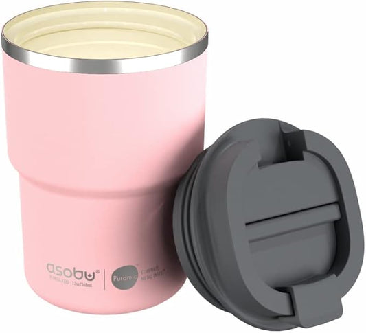asobu Travel Mug Ceramic Coated Stainless Steel Insulated with Leak and Spill Proof Lid – Fits Standard Cup Holders 12 oz Tumbler (Pink)