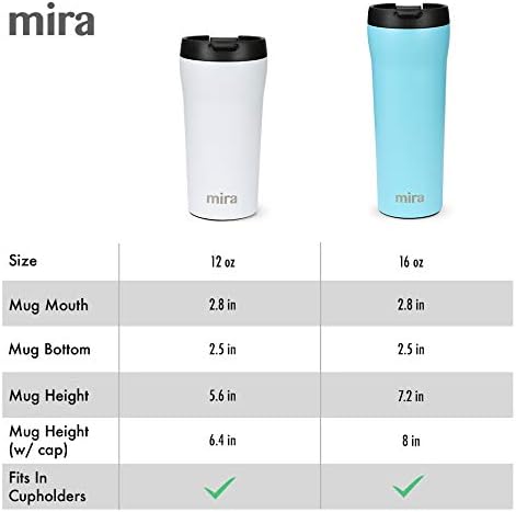 MIRA 12 oz Coffee Travel Mug - Stainless Steel Insulated Tumbler with Leak-Proof Lid - Hot & Cold Cup - Pearl Blue