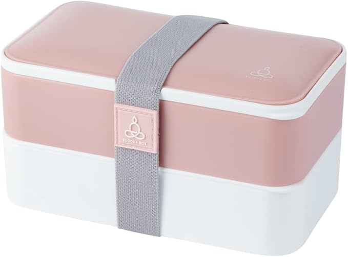 Restaurantware Bento Tek 40.5 Ounces Stackable Lunch Box 1 Reusable Adult Lunch Container - With Utensils Included Sauce Cup Pink & White Plastic Layered Lunch Box Microwavable Dishwashable