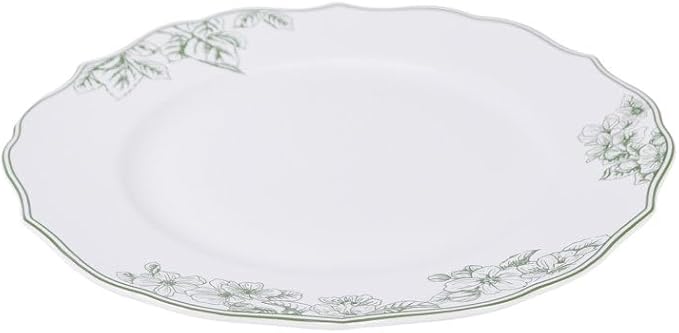 222 Fifth 12-Piece Porcelain Dinnerware Set for 4, Elegant Floral Plates and Bowls Sets-White/Green Ceramic Dishes, Chip Resistant Kitchen & Dining Dish Set, Microwave & Dishwasher Safe, Hudson Valley