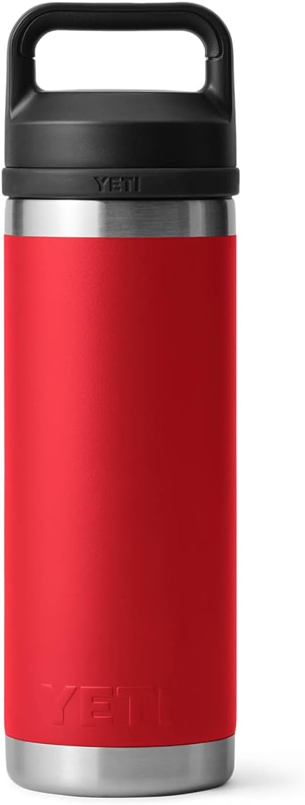 YETI Rambler 18 oz Bottle, Leakproof, Vacuum Insulated, Stainless Steel with Chug Cap, Rescue Red