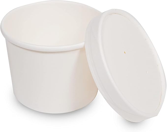 250 Sets White Paper Food Containers With Vented Lids, To Go Hot Soup Bowls, Disposable Ice Cream Cups (8oz)