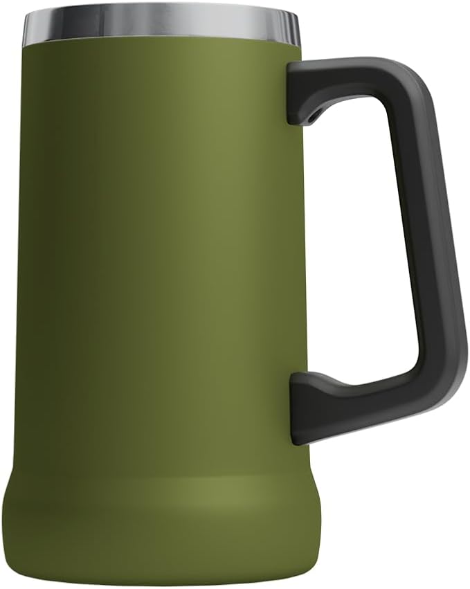 Adventure Beer Stein Mug with Big Grip Handle 24oz Insulated Stainless Steel Tumbler with Large Grip Handle, Keeps Beer Cold for Hours, BPA-Free, Holds 2 Cans, Durable Party Drink Cup