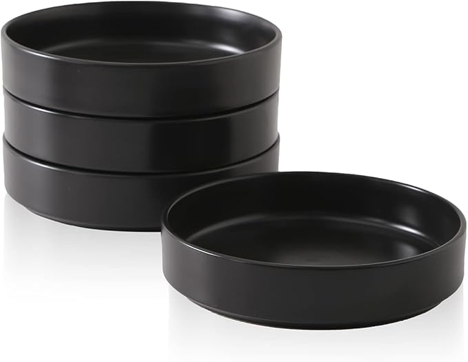 Stone Lain Coupe Dinnerware Set,16 Piece, Service For 4, Black Matte & Celina Stoneware 4-Piece Round Pasta Bowl Set, Black,4 QUARTS