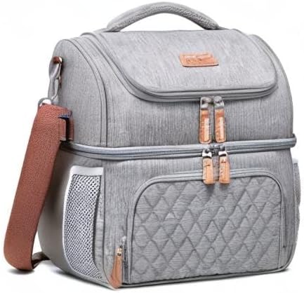 Artelaris Lunch Bag for Men Women, Large Double Deck Lunch Box Tote for Work, Dual Compartment Insulated Leakproof Lunchbox Cooler for Adult with Shoulder Strap & Side Pocket for Picnic Hiking Outdoor