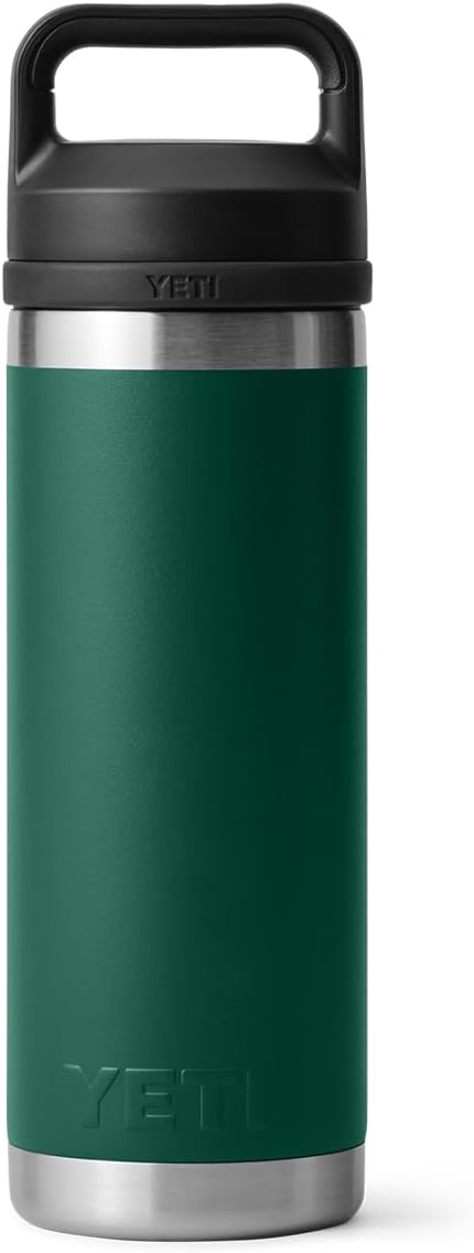 YETI Rambler 18 oz Bottle, Vacuum Insulated, Leakproof, Stainless Steel with Chug Cap, Black Forest Green