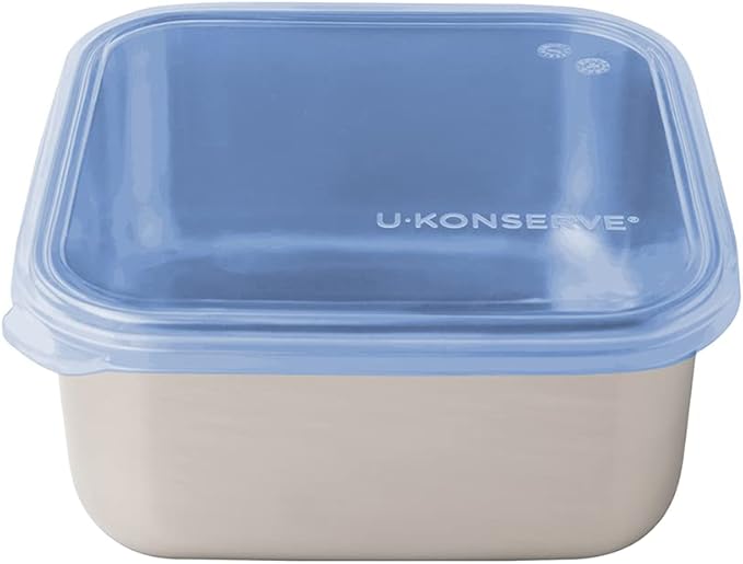 U Konserve Stainless Steel Food Storage Bento Box Container, Leak Proof Silicone Lid Dishwasher Safe - Plastic Free (50oz Blue)