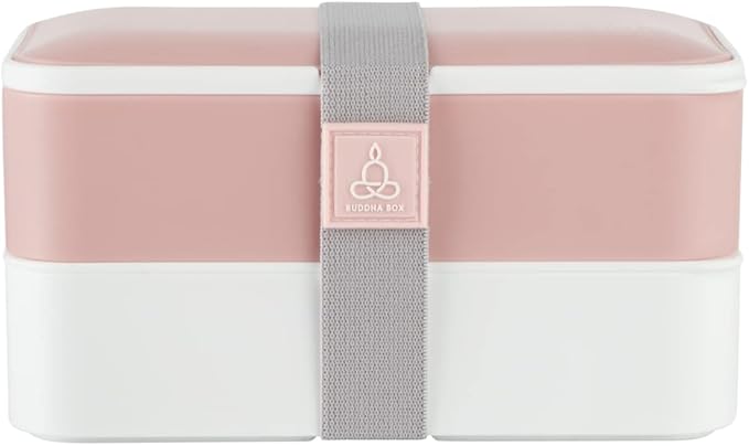Restaurantware Bento Tek 40.5 Ounces Stackable Lunch Box 1 Reusable Adult Lunch Container - With Utensils Included Sauce Cup Pink & White Plastic Layered Lunch Box Microwavable Dishwashable