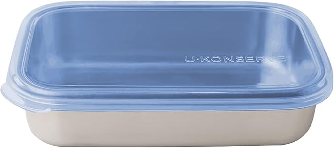 U Konserve Stainless Steel Rectangle Food Storage Bento Box Container, Leak Proof Silicone Lid Dishwasher Safe - Plastic Free, (25oz Cosmice Blue)