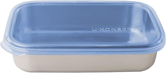 U Konserve Stainless Steel Rectangle Food Storage Bento Box Container, Leak Proof Silicone Lid Dishwasher Safe - Plastic Free, (25oz Cosmice Blue)