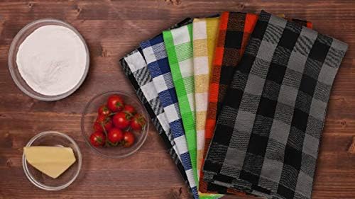 Urban Villa Kitchen Towels Set of 12 Buffalo Checks Multi Color Kitchen Towels 20X30 Inches 100% Cotton Highly Absorbent KitchenTowels Premium Quality Ultra Soft Mitered Corners KitchenTowels