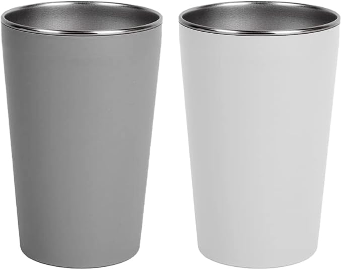 Drinking Cups 2PCS, Stainless Steel Coffee Cup 500 ml, Anti-Scald and Non-Slip Cup, Drinking Cup for Hot and Cold Drinks (White & Grey)