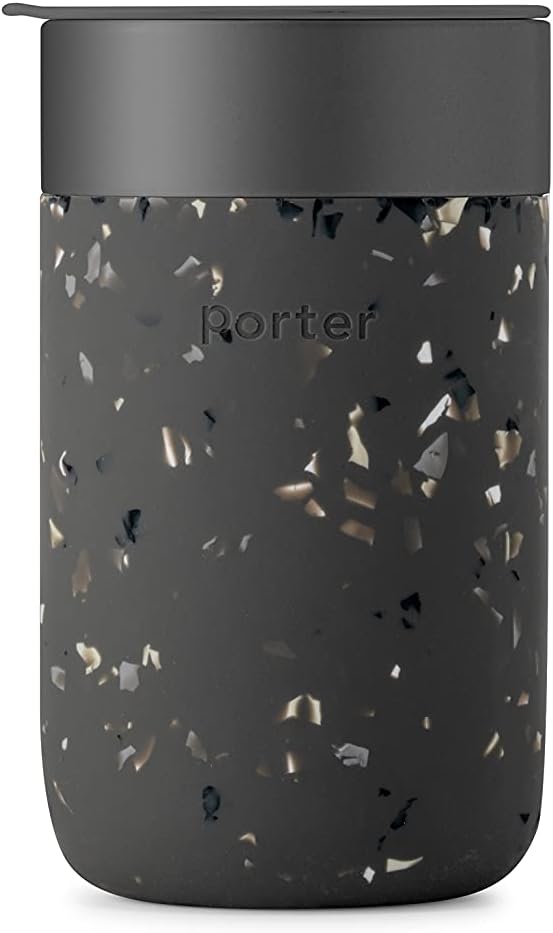 W&P Porter Ceramic Mug w/ Protective Silicone Sleeve, Terrazzo Charcoal 16 Ounces | On-the-Go | Reusable Cup for Coffee or Tea | Portable | Dishwasher Safe