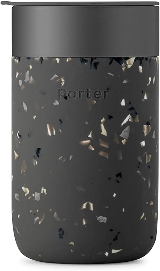W&P Porter Ceramic Mug w/ Protective Silicone Sleeve, Terrazzo Charcoal 16 Ounces | On-the-Go | Reusable Cup for Coffee or Tea | Portable | Dishwasher Safe