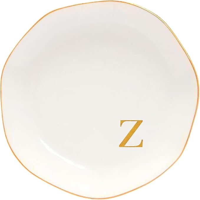 Ceramic Jewelry Tray Initial Ring Dish Personalized L-Monogrammed Engagement Wedding Gifts, for Birthday Mother's Day Christmas for Women, Ceramic White 4.75" (Z)