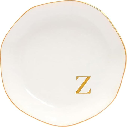 Ceramic Jewelry Tray Initial Ring Dish Personalized L-Monogrammed Engagement Wedding Gifts, for Birthday Mother's Day Christmas for Women, Ceramic White 4.75" (Z)