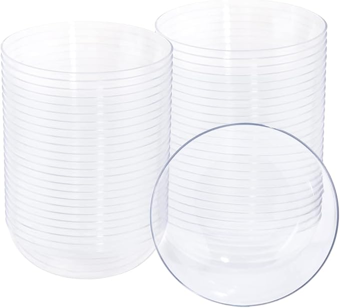 bUCLA 50Pack Clear Plastic Bowls Disposable - 10oz Premium Heavy Crystal Plastic Salsa Bowls - Ideal for Wedding & Party