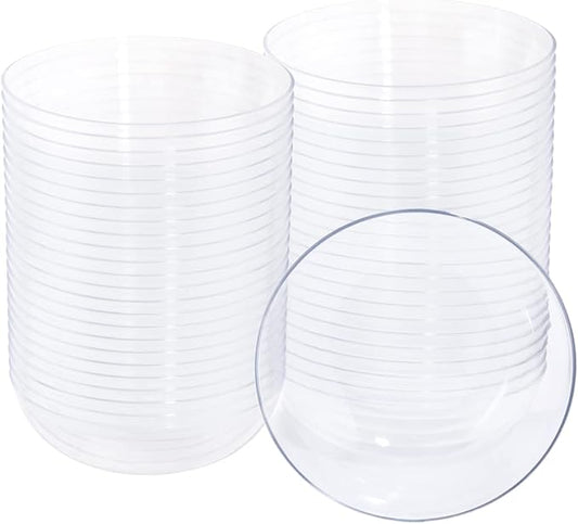 bUCLA 50Pack Clear Plastic Bowls Disposable - 10oz Premium Heavy Crystal Plastic Salsa Bowls - Ideal for Wedding & Party