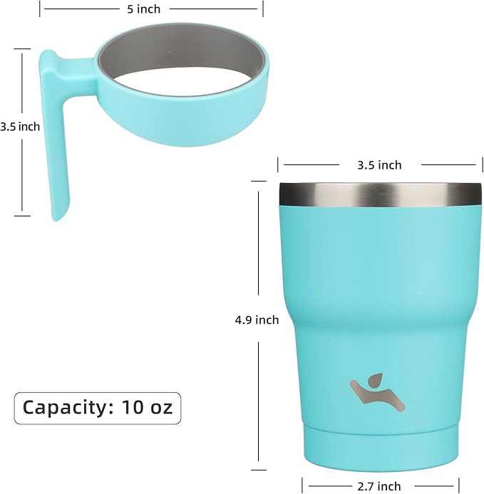 10 oz Tumbler with Handle and 2 Straw 2 Lid, Insulated Water Bottle Stainless Steel Vacuum Cup Reusable Travel Mug,Turquoise