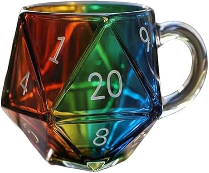 Rainbow D20 Dice Mug Polyhedral Coffee Cup With Handle Game Mugs For Lovers Funny Collection Class Night For Fantasy