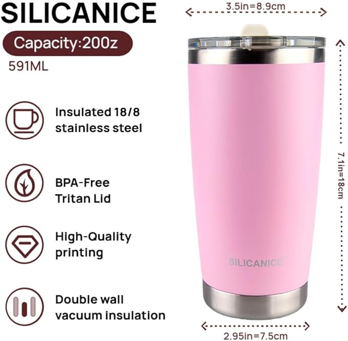 Light Pink 20 oz Stainless Steel Vacuum Insulated Tumbler with Flip Straw Lid,Durable Travel Iced Coffee Mugs Cups,Dishwasher Safe, Spill Proof,Grils Women men Friends,Easy Cleaning