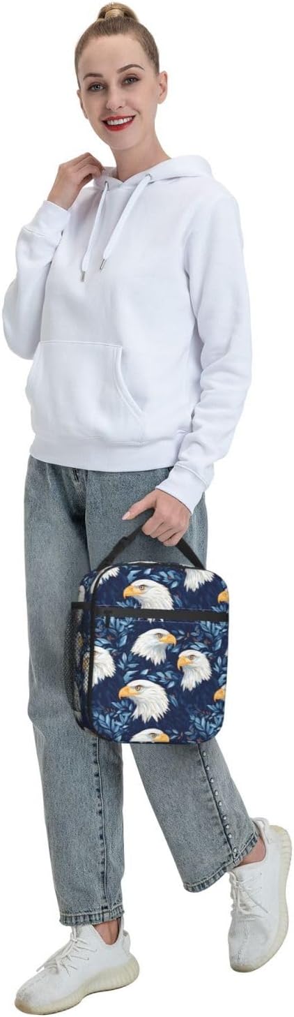 Bald Eagle and Leaf Lunch Box for Teen Kids, Vintage Reusable Thermal Lunchbag, Picnic, School, Hiking, Fishing, Bird Insulated Tote Cooler Bags for Adults Women Decor Gifts, Nature Theme