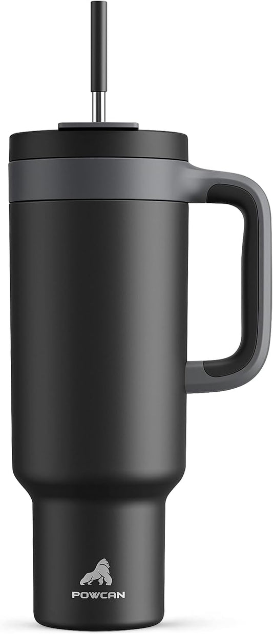 50 oz Tumbler with Handle, 2-in-1 Straw and Sip Lid, Leakproof, Dishwasher Safe, Insulated Stainless Steel Travel Coffee Mug, Keeps Cold for 34 Hours, Fits in Car Cup Holder (Midnight)
