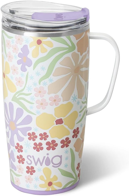 Swig Life 22oz Travel Mug, Insulated Tumbler with Handle and Lid, Cup Holder Friendly, Dishwasher Safe, Stainless Steel, Travel Coffee Cup, Insulated Mug with Lid (Fresh Cut)