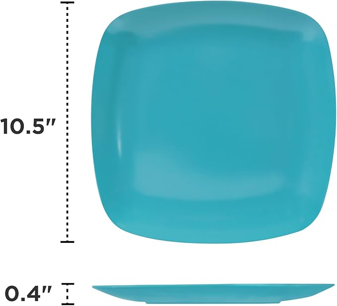 TP 10.5" Melamine Square Dinner Plates, 6-piece Plate Set Unbreakable Serving Dishes for Indoors and Outdoors, Unbreakable Dinner Service for 6, Teal