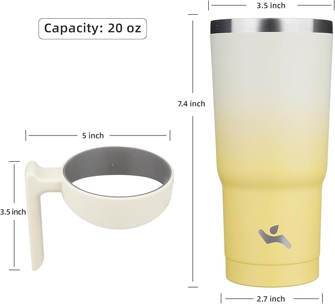 20 oz Tumbler with Handle and 2 Straw 2 Lid, Insulated Water Bottle Stainless Steel Vacuum Cup Reusable Travel Mug,Lemon