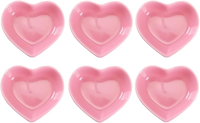 WHJY Pink Love Heart Shaped Ceramic Bowl Set of 6, Contemporary Porcelain Side Dishes, Seasoning & Soy Dipping Sauce Bowls for Wedding & Birthday Party