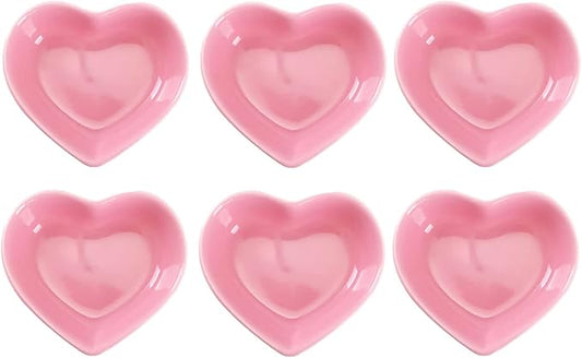 WHJY Pink Love Heart Shaped Ceramic Bowl Set of 6, Contemporary Porcelain Side Dishes, Seasoning & Soy Dipping Sauce Bowls for Wedding & Birthday Party