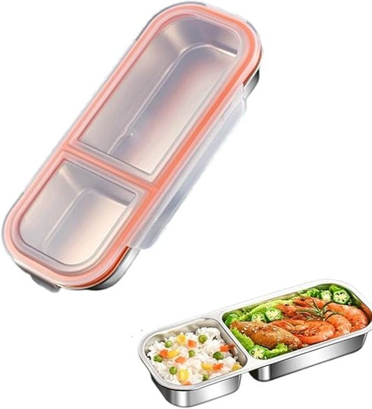 YINHAIJIE Stainless Steel Snack Containers, Double/2 Compartment Snack Containers with Lids for Kids Adults,Divided Food Storage Containers for School, Home, Travel