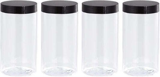 uxcell Round Plastic Jars with Black Screw Top Lid, 17oz/ 500ml Wide-mouth Clear Empty Containers for Storage, Organizing, 4Pcs