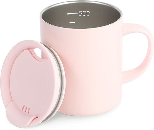 12oz Coffee Mug,Insulated Camping Mug with Lid,Double Wall Stainless Steel Travel Coffee Cup with Handle, Vacuum Reusable Coffee Tumbler Cup for Home, Office, Camping - Pink